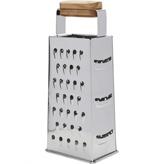 Ralador 4 Faces 21,5cm Quadrado Aço Inox Alça Acácia Mimo Style